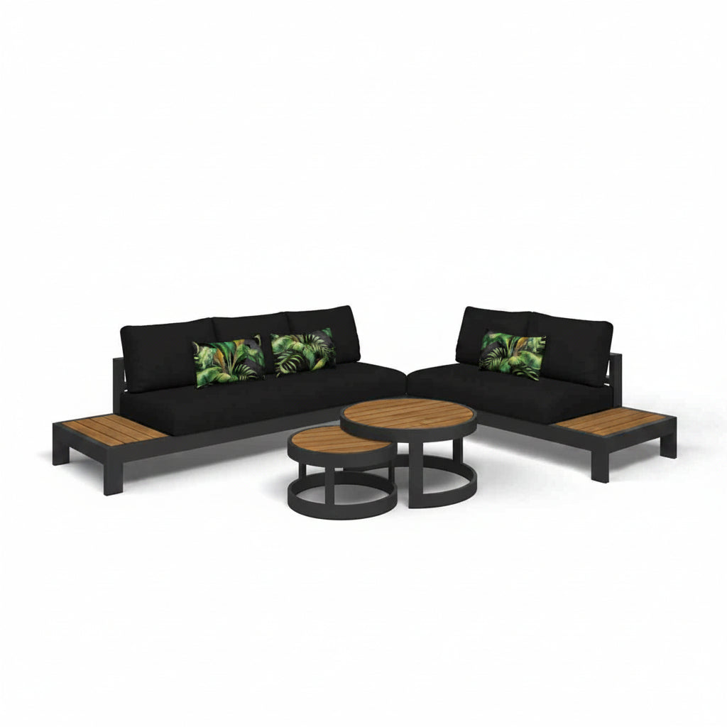 Aspen 5 Seater Outdoor Teak Platform Lounge Setting with round center table image 0