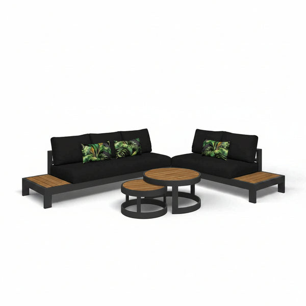 Aspen 5 Seater Outdoor Teak Platform Lounge Setting with round center table