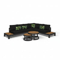 Aspen 6 Seater Outdoor Teak Platform Lounge Setting with round center table image 0