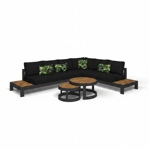 Aspen 6 Seater Outdoor Teak Platform Lounge Setting with round center table